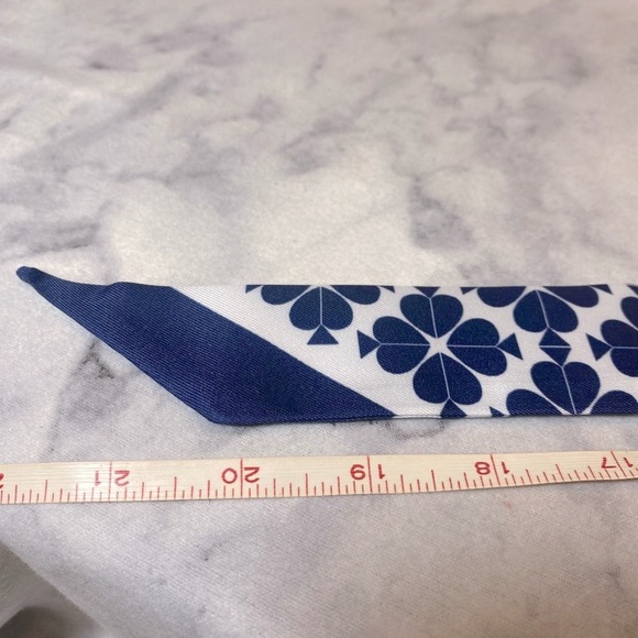 Kate Spade Silk Rectangle Scarf, Purple Geometric Satin Print, Logo Accent - NEW - Picture 5 of 9